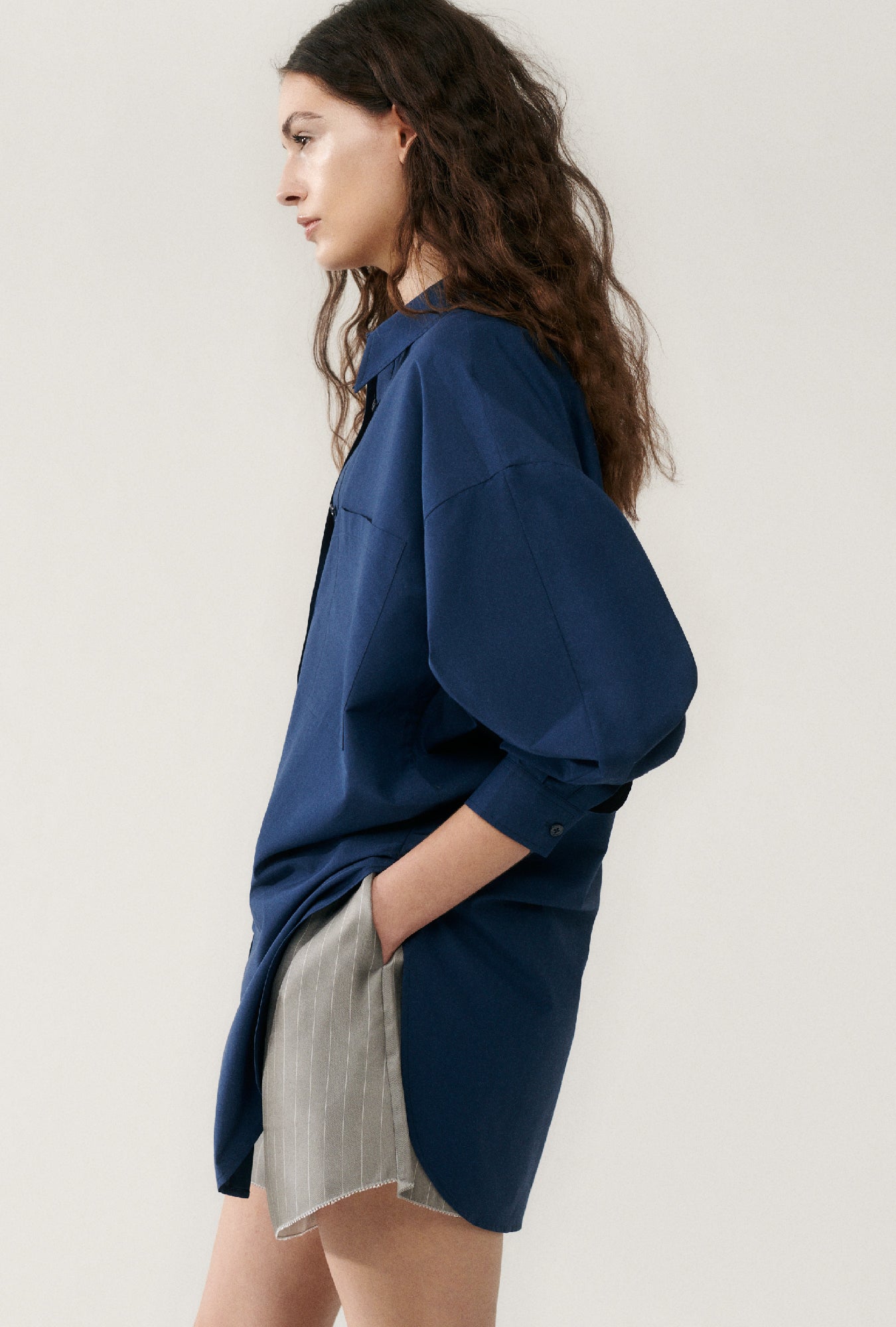 COTTON SILK ROUND SHIRT MIDNIGHT