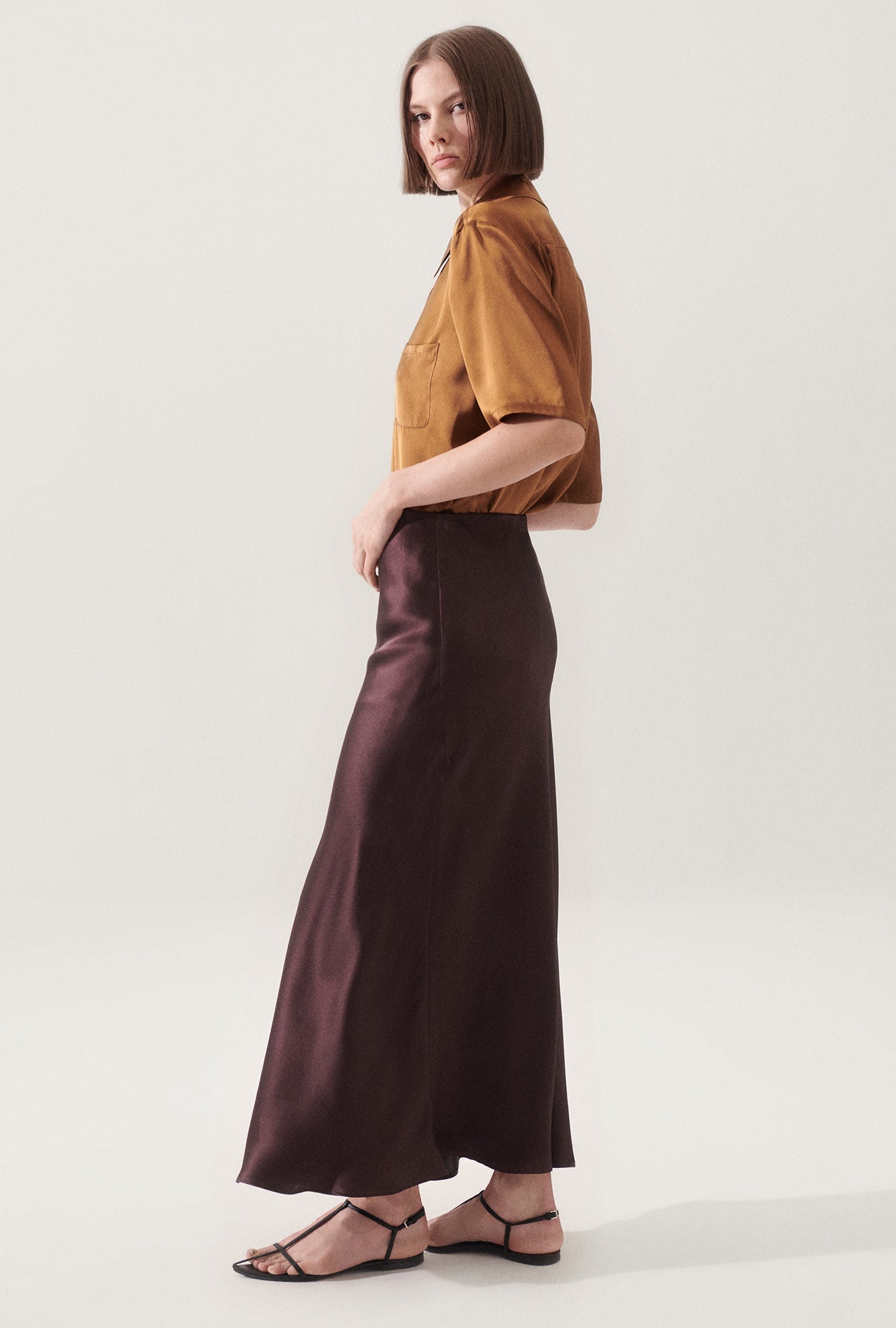 LONG BIAS CUT SKIRT CACAO