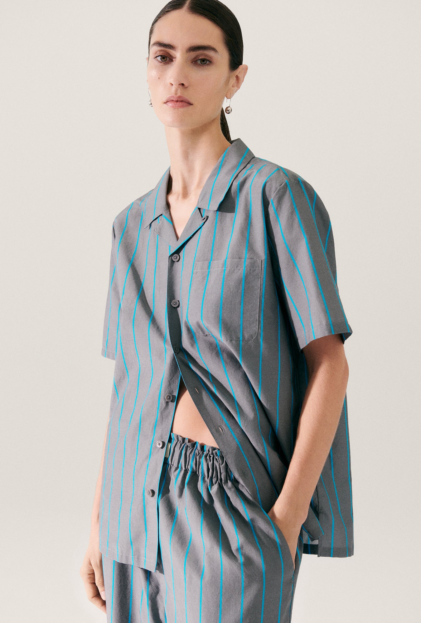 COTTON SILK CAMP SHIRT OXYGEN STRIPE