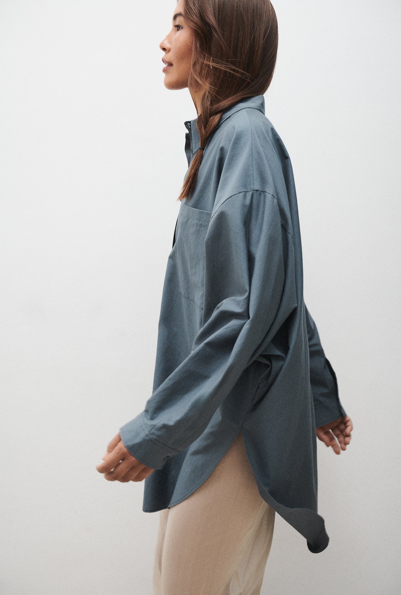 COTTON SILK ROUND SHIRT SLATE